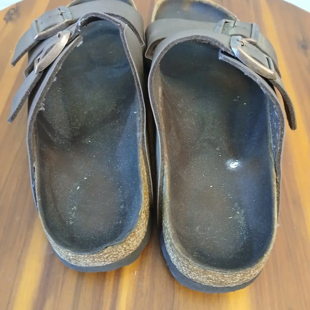 Birkenstock Arizona Sandals Mens 38 Brown Birko-Flor Two Strap Cork Footbed